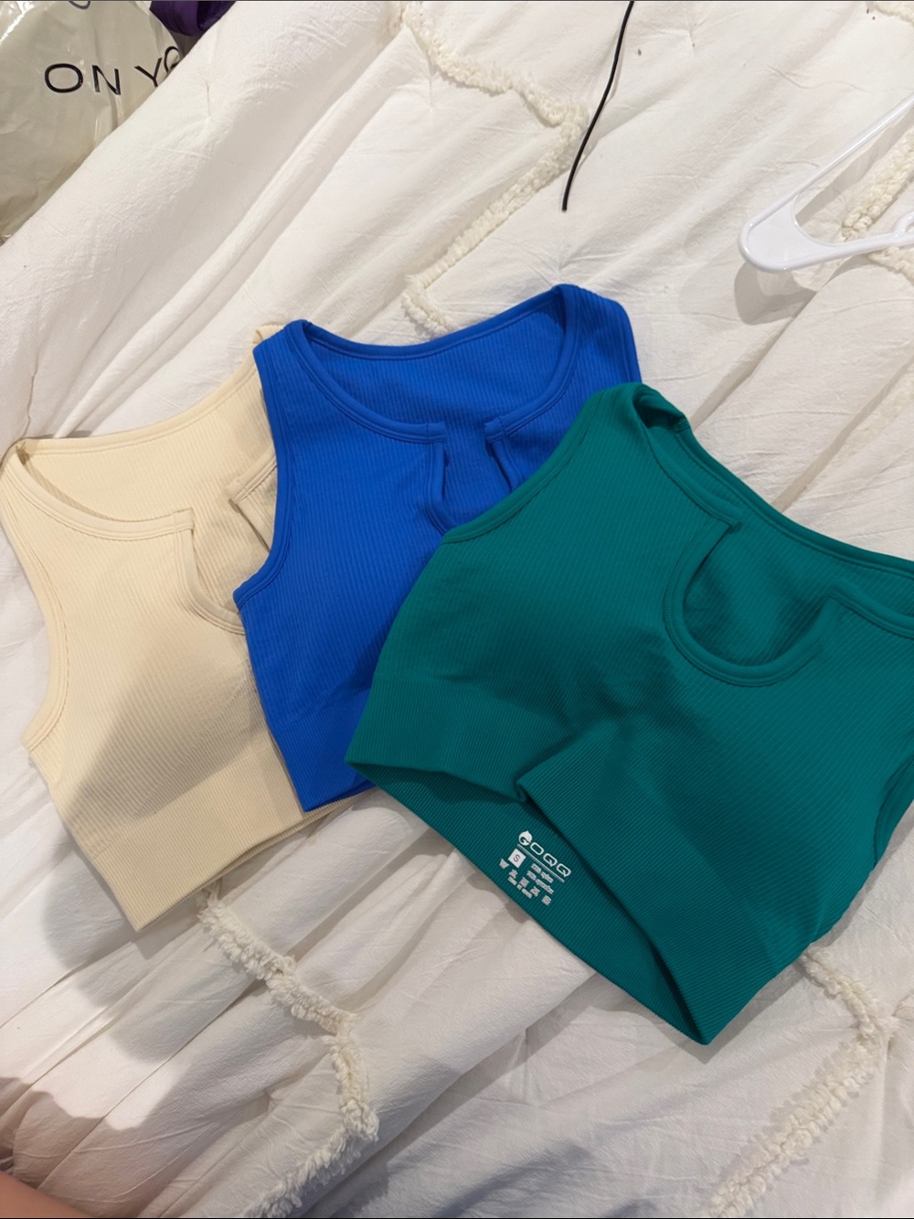 Ribbed Scoop Tank Top — Cream, Blue, Teal